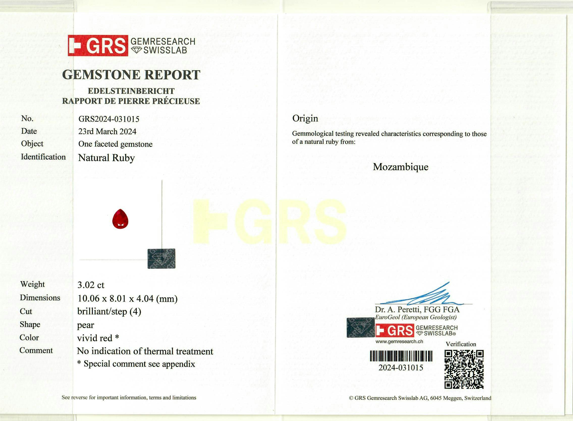 Mozambique Ruby 3.02 ct
